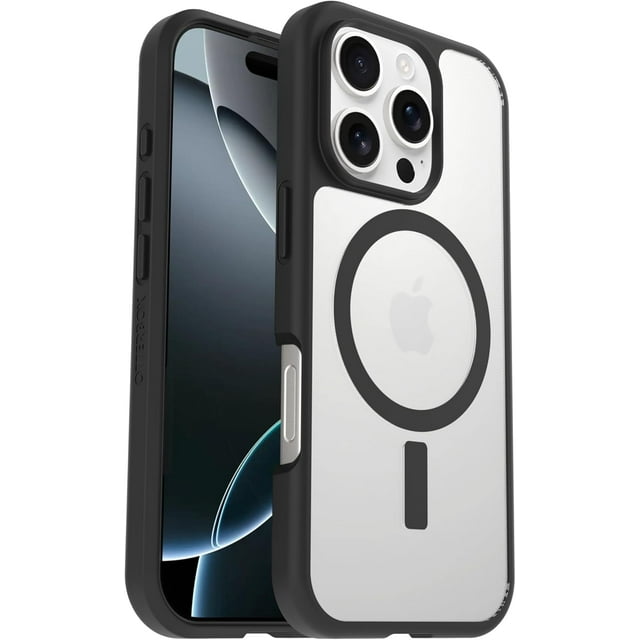 OtterBox iPhone 16 Pro (Only) - React Series Case - Black Crystal (Clear/Black) - Snaps to MagSafe - Ultra-Thin - Non-Retail Packaging