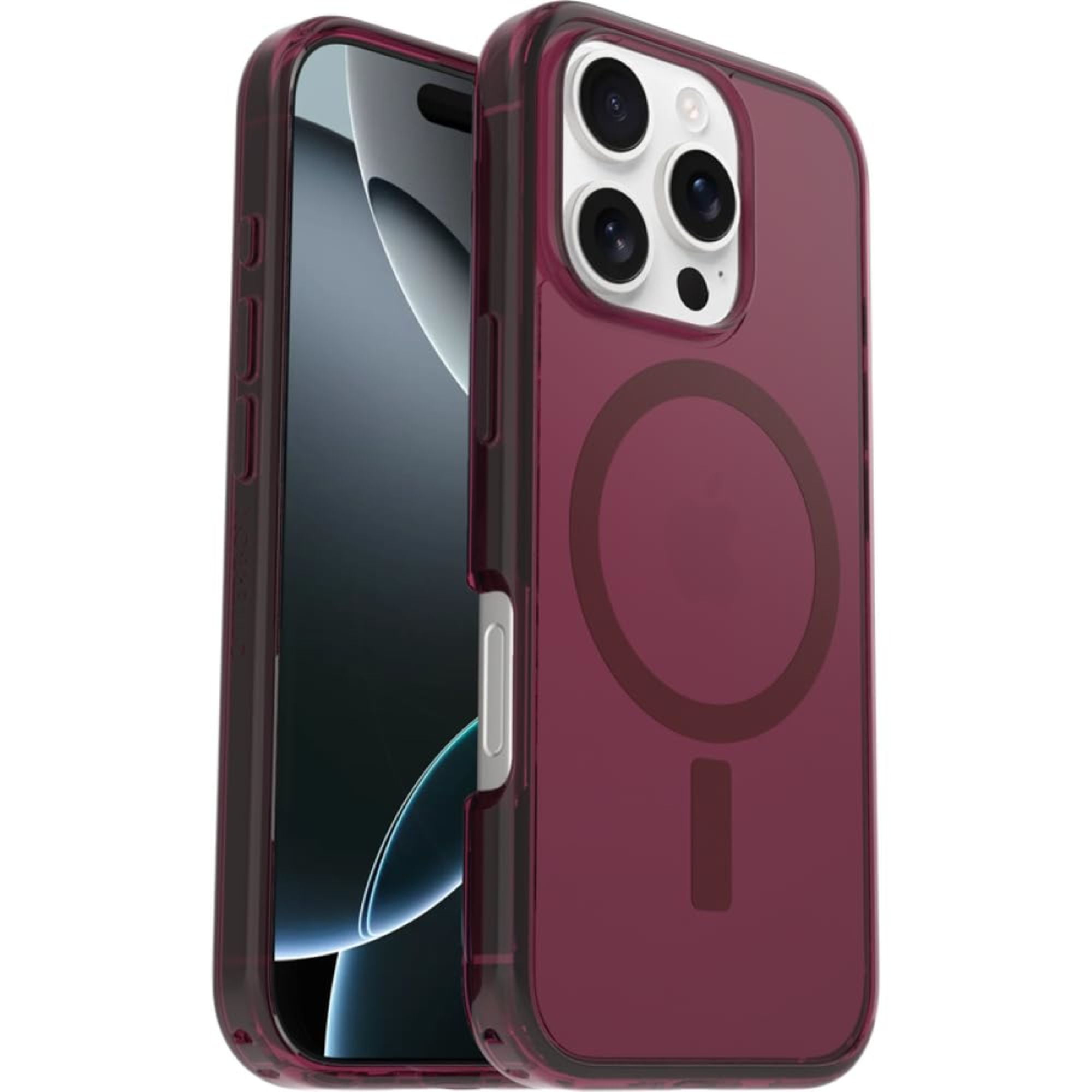OtterBox iPhone 16 Pro - Symmetry MagSafe Case - Ultra-Slim - Raised Edges Protect Camera & Screen - Clear Red