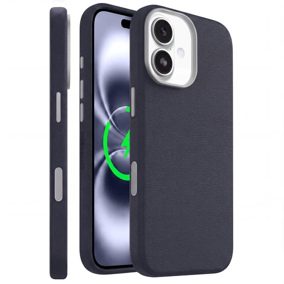 OtterBox iPhone 17 - Cactus Leather MagSafe Case - Riverside Blue - Cactus Based Leather - Felt Lining - Ultra-Slim - Raised Edges - Metal Buttons - Camera Control