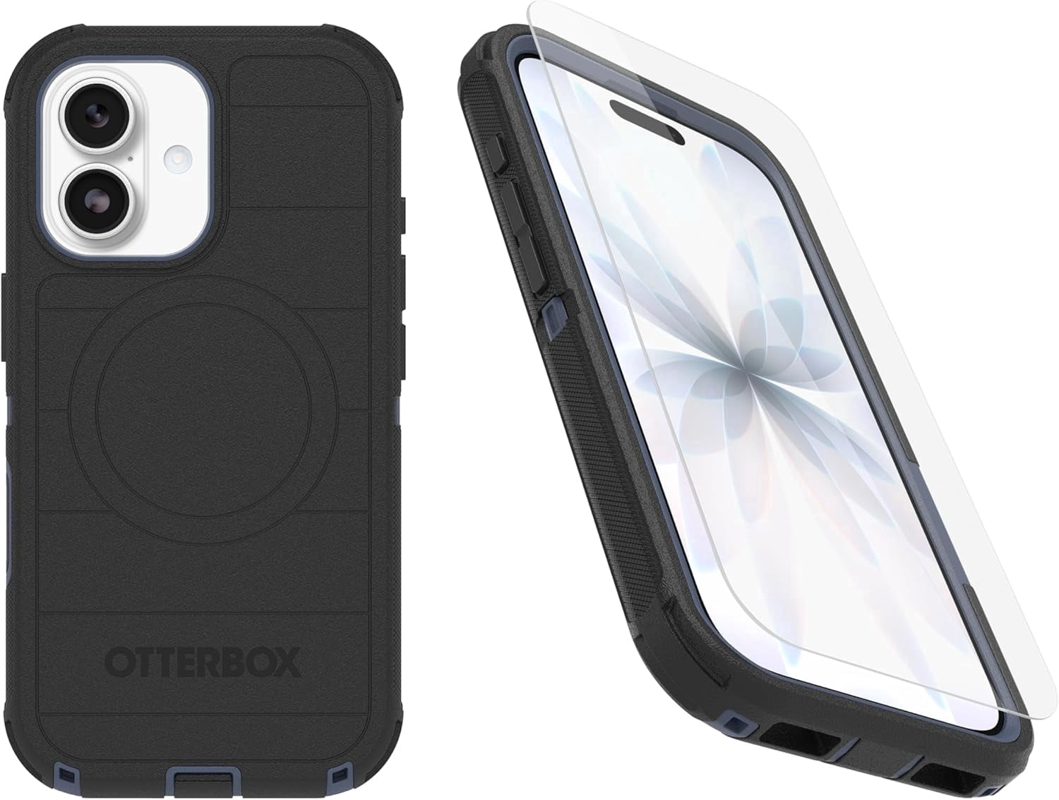 OtterBox iPhone 17 (Only) Bundle: Defender Series Case & Screen Protector - Black Shadow (Black & Blue) - Case Only - Snaps on MagSafe - Tough - Rugged & Durable