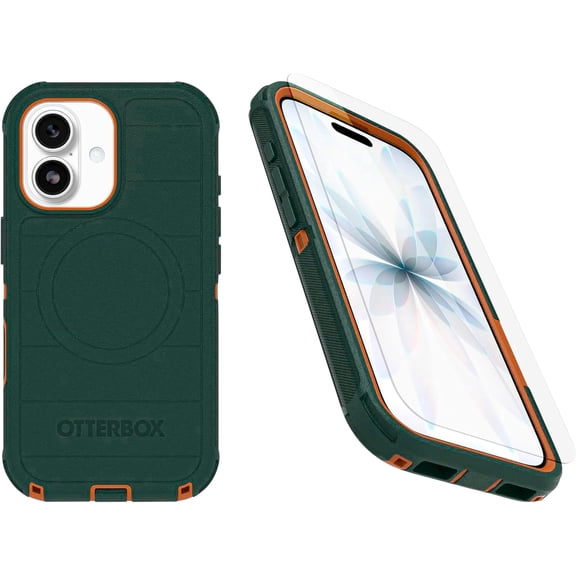 OtterBox iPhone 17 (Only) Bundle: Defender Series Case & Screen Protector - Green Intrigue - Case Only - Snaps on MagSafe - Tough - Rugged & Durable - Non-Retail Packaging