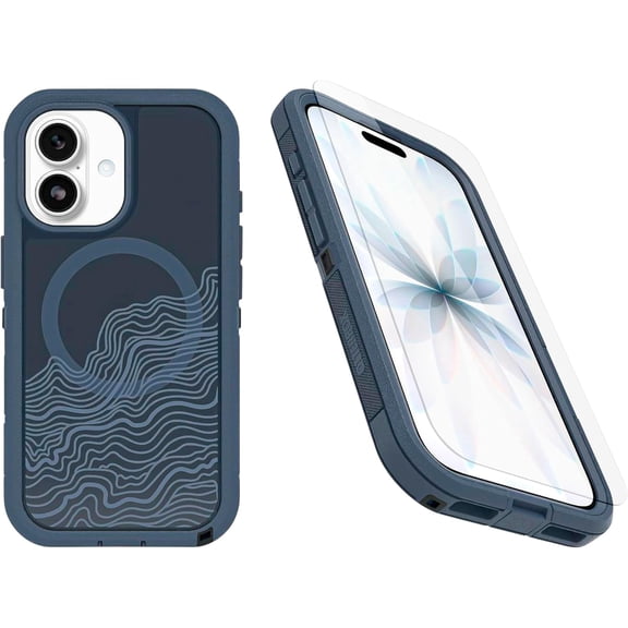 OtterBox iPhone 17 (Only) Bundle: Defender Series XT Case & Screen Protector - Offgrid (Blue) - Snaps on MagSafe - Tough - Rugged & Durable - Non-Retail Packaging