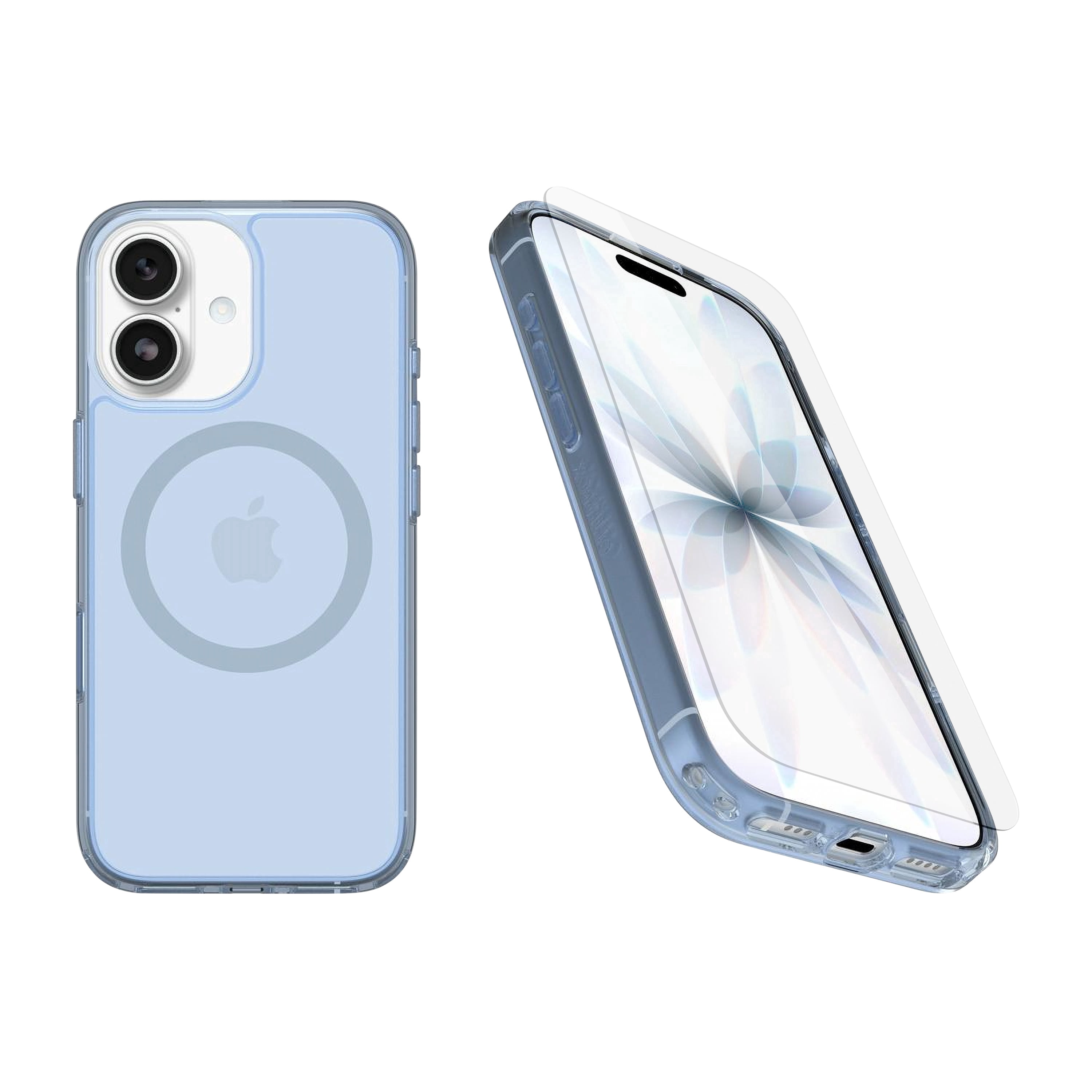 OtterBox iPhone 17 (Only) Bundle: Symmetry Clear Series+ Case & Screen Protector - Blue Bliss (Clear/Blue) - Snaps to MagSafe - Ultra-Sleek, Raised Edges Protect Camera & Screen, Non-Retail Packaging