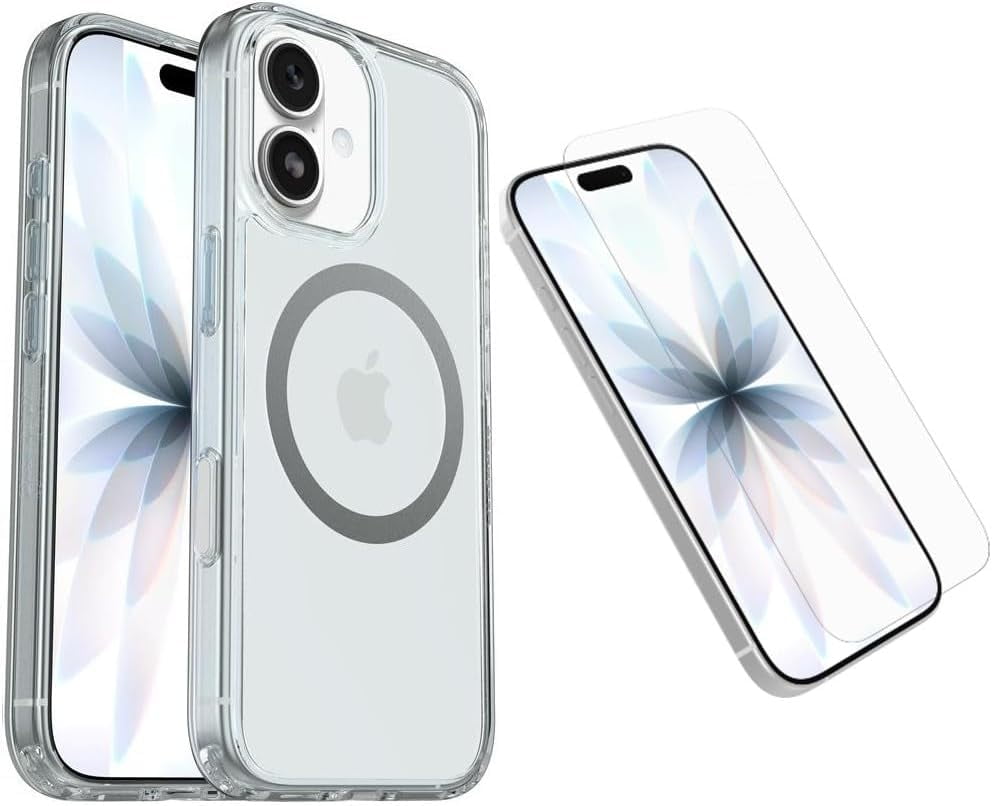 OtterBox iPhone 17 (Only) Bundle: Symmetry Clear Series+ Case & Screen Protector - Clear - Snaps to MagSafe - Ultra-Sleek - Raised Edges Protect Camera & Screen - Non-Retail Packaging