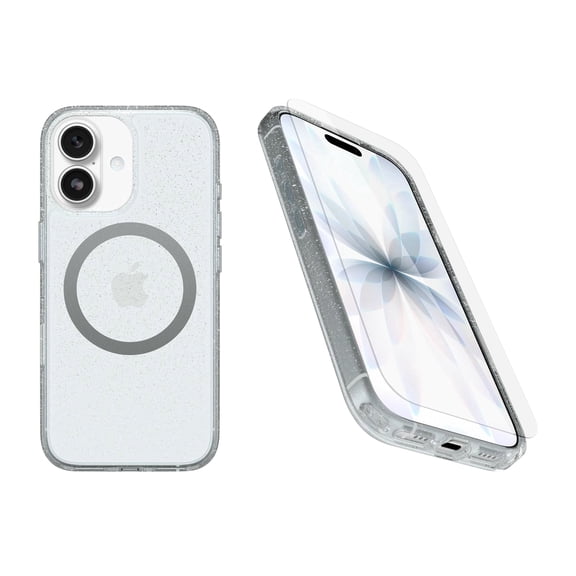 OtterBox iPhone 17 (Only) Bundle: Symmetry Clear Series+ Case & Screen Protector - Stardust (Clear/Glitter) - Snaps to MagSafe, Ultra-Sleek, Raised Edges Protect Camera & Screen, Non-Retail Packaging