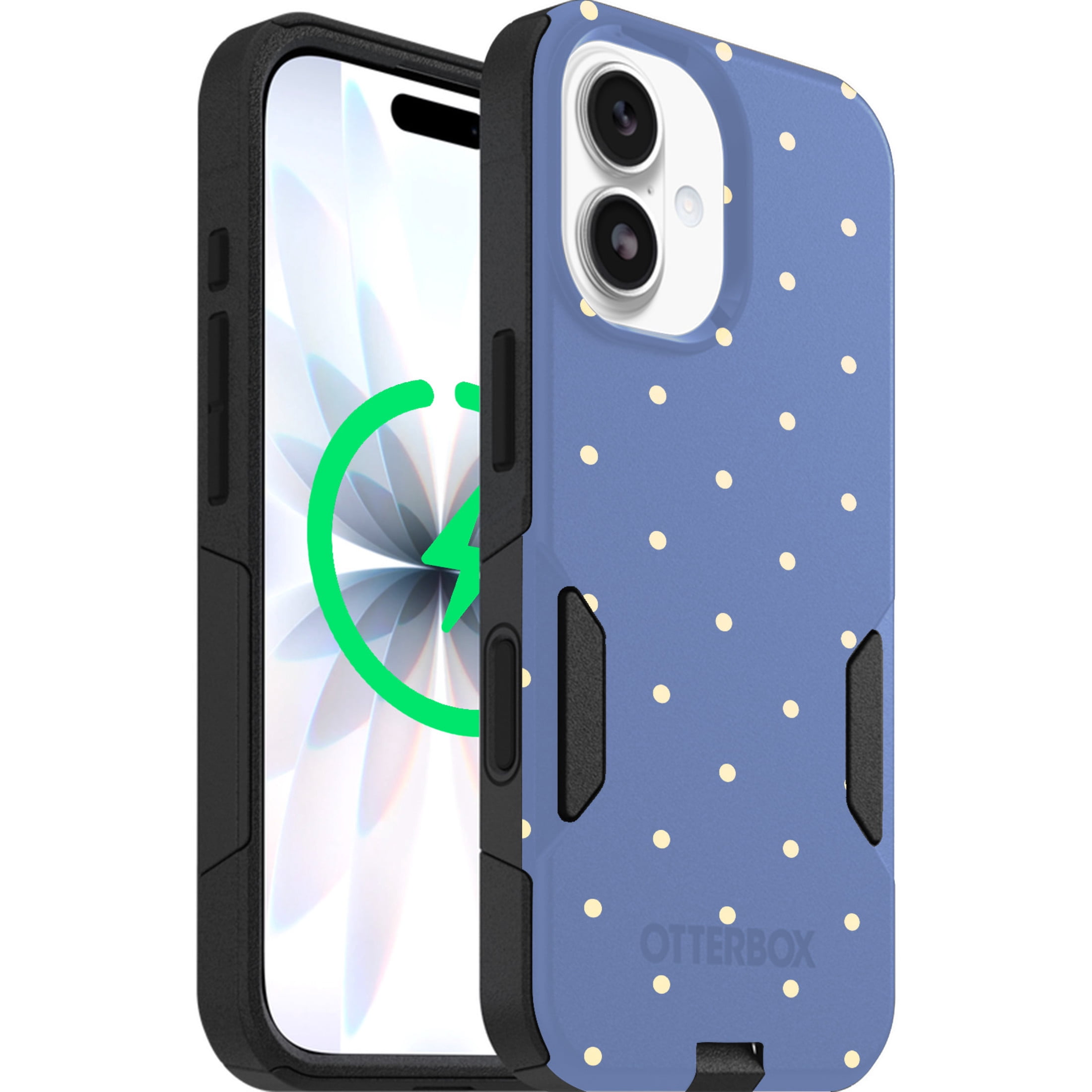 OtterBox iPhone 17 (Only) – Commuter Series Case – Built-In MagSafe – Thin, Dual-Layer, Pocket-Friendly, Port Cover – Blue Polka Dots