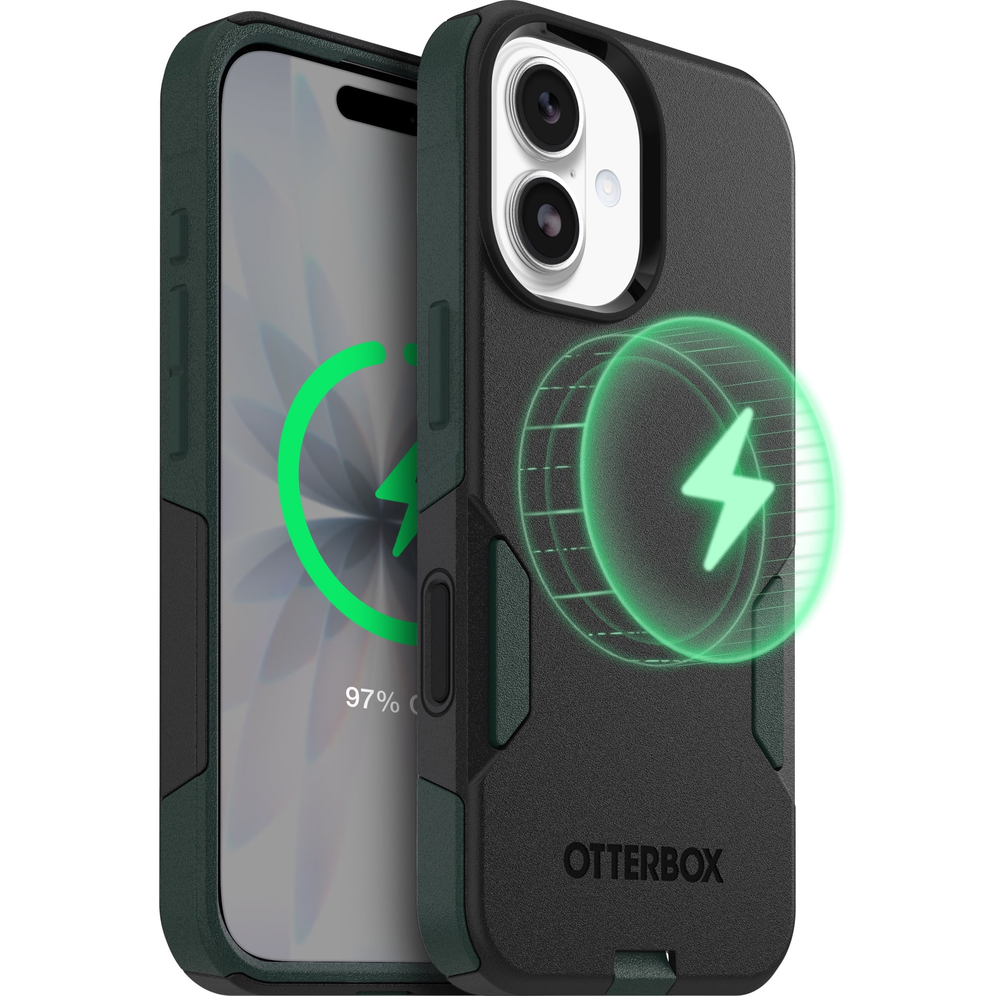 OtterBox iPhone 17 (Only) – Commuter Series Case – Built-In MagSafe – Thin, Dual-Layer, Pocket-Friendly, Port Cover – Forest Night (Black/Green)