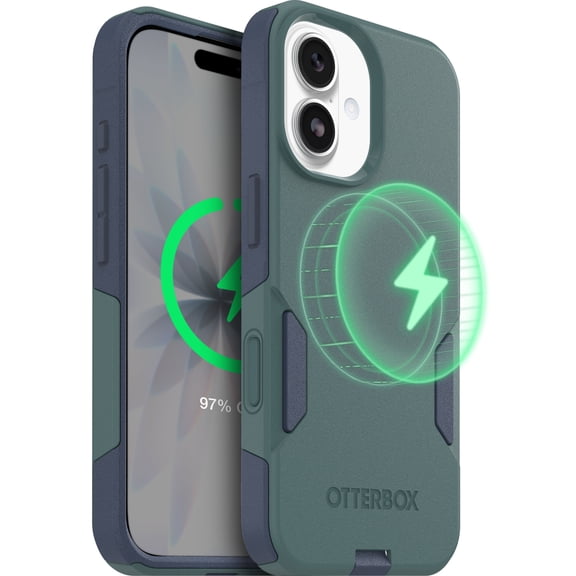OtterBox Commuter Series Case for iPhone 17 - MagSafe Edition - Slim, Tough, Dual Layer, with Port Protection and Built-In Anchors - Green & Blue