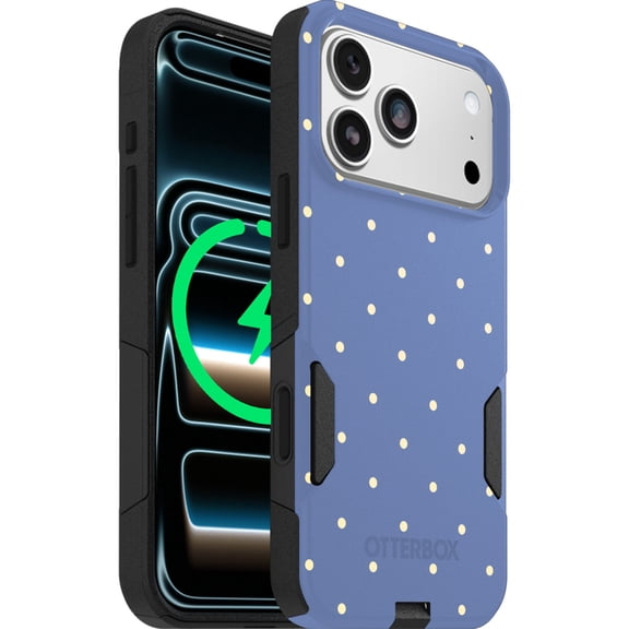 OtterBox iPhone 17 Pro Max (Only) – Commuter Series Case – Built-In MagSafe – Thin, Dual-Layer, Pocket-Friendly, Port Cover – Blue Polka Dots