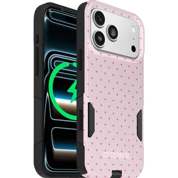 OtterBox iPhone 17 Pro Max (Only) – Commuter Series Case – Built-In MagSafe – Thin, Dual-Layer, Pocket-Friendly, Port Cover – Love is in the Air Hearts (Pink Heart)
