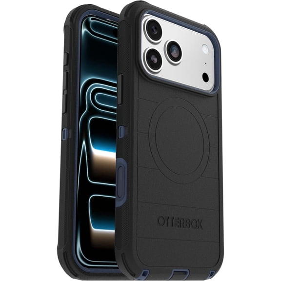 OtterBox iPhone 17 Pro Max (Only) - Defender Series Case - Black Shadow (Black & Blue) - Snaps on MagSafe - Tough - Rugged & Durable