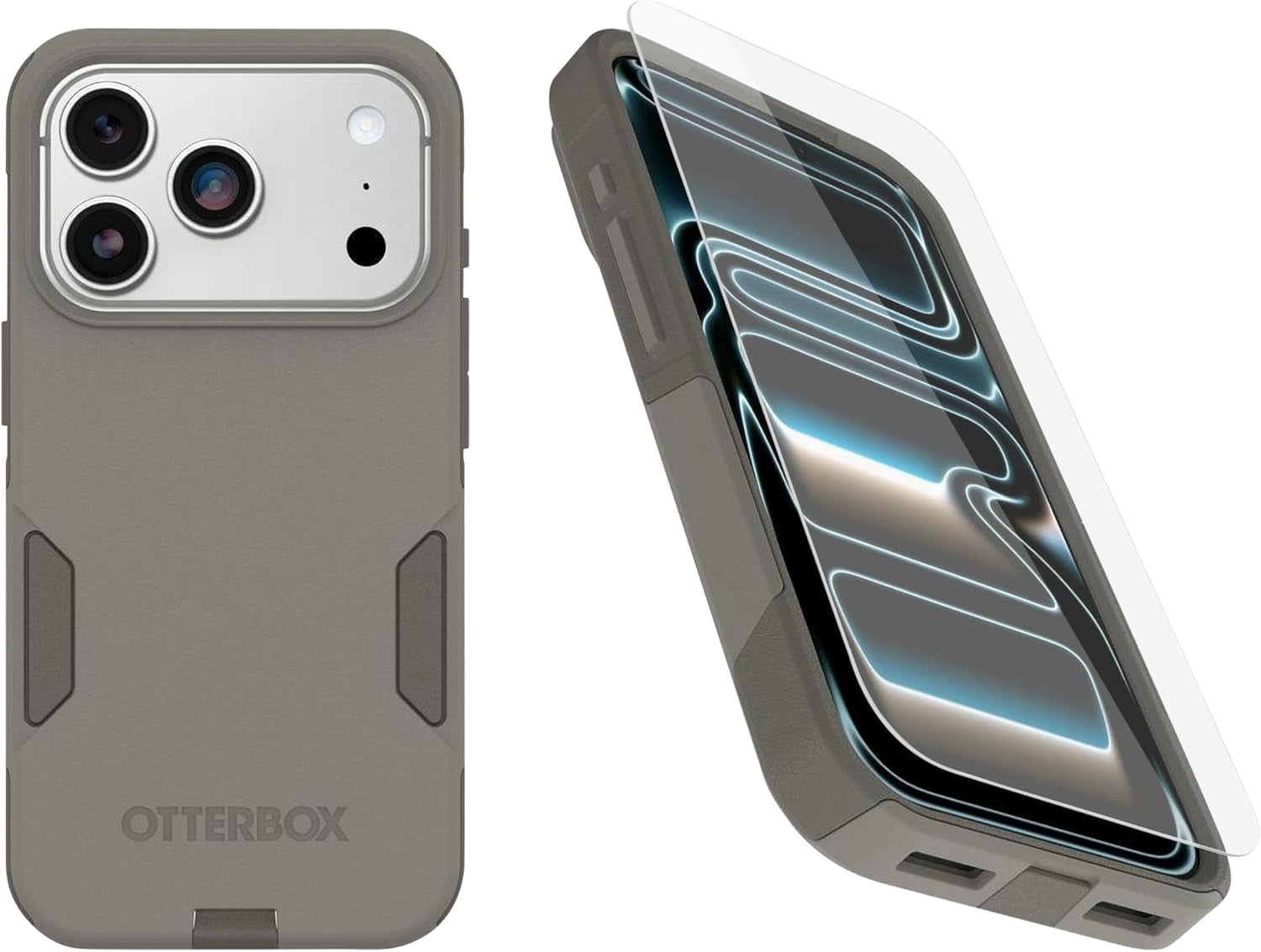 OtterBox iPhone 17 Pro (Only) Bundle: Commuter Series MagSafe Case & Screen Protector - Grey Comfort (Beige) - Built-in magnets - Thin & Protective - with Port Protection - Non-Retail Packaging