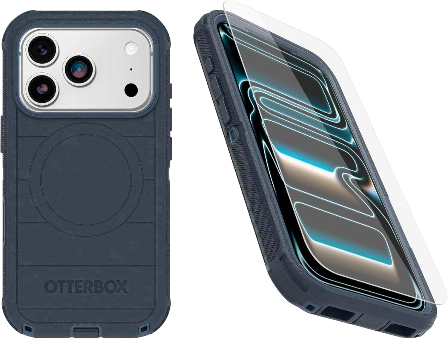 OtterBox iPhone 17 Pro (Only) Bundle: Defender Series Case & Screen Protector - Blue Sentiment - Case Only - Snaps on MagSafe - Tough - Rugged & Durable