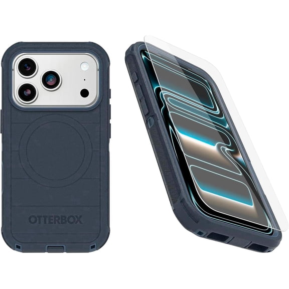 OtterBox iPhone 17 Pro (Only) Bundle: Defender Series Case & Screen Protector - Blue Sentiment - Case Only - Snaps on MagSafe - Tough - Rugged & Durable