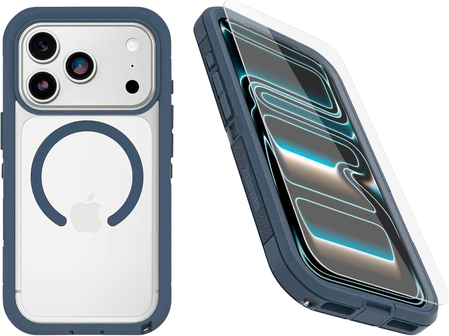 OtterBox iPhone 17 Pro (Only) Bundle: Defender Series XT Clear Case & Screen Protector - Baby Blue Jeans (Clear/Blue) - Snaps on MagSafe - Tough - Rugged & Durable - Non-Retail Packaging