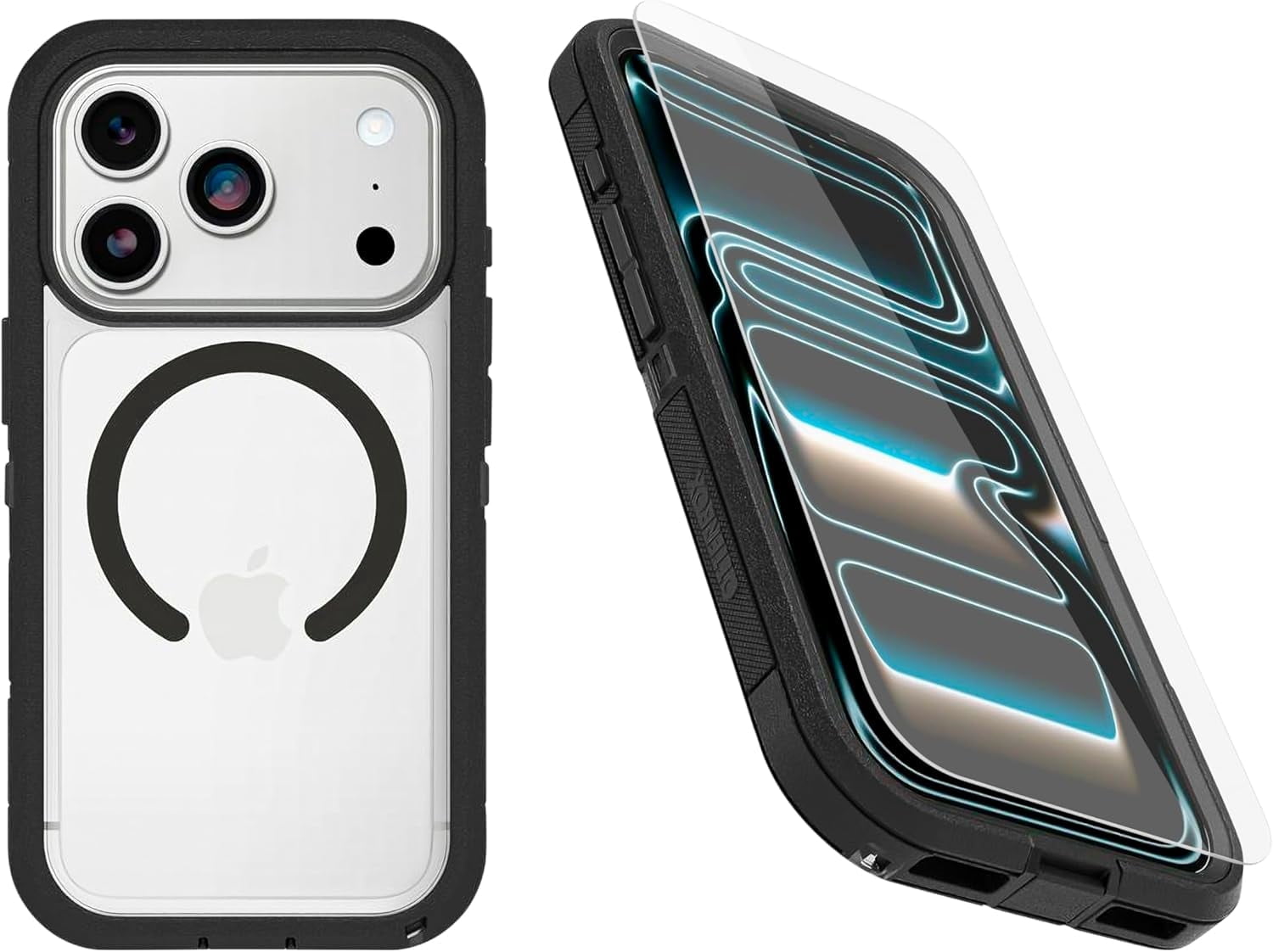 OtterBox iPhone 17 Pro (Only) Bundle: Defender Series XT Clear Case & Screen Protector - Dark Side (Clear/Black) - Snaps on MagSafe - Tough - Rugged & Durable - Non-Retail Packaging
