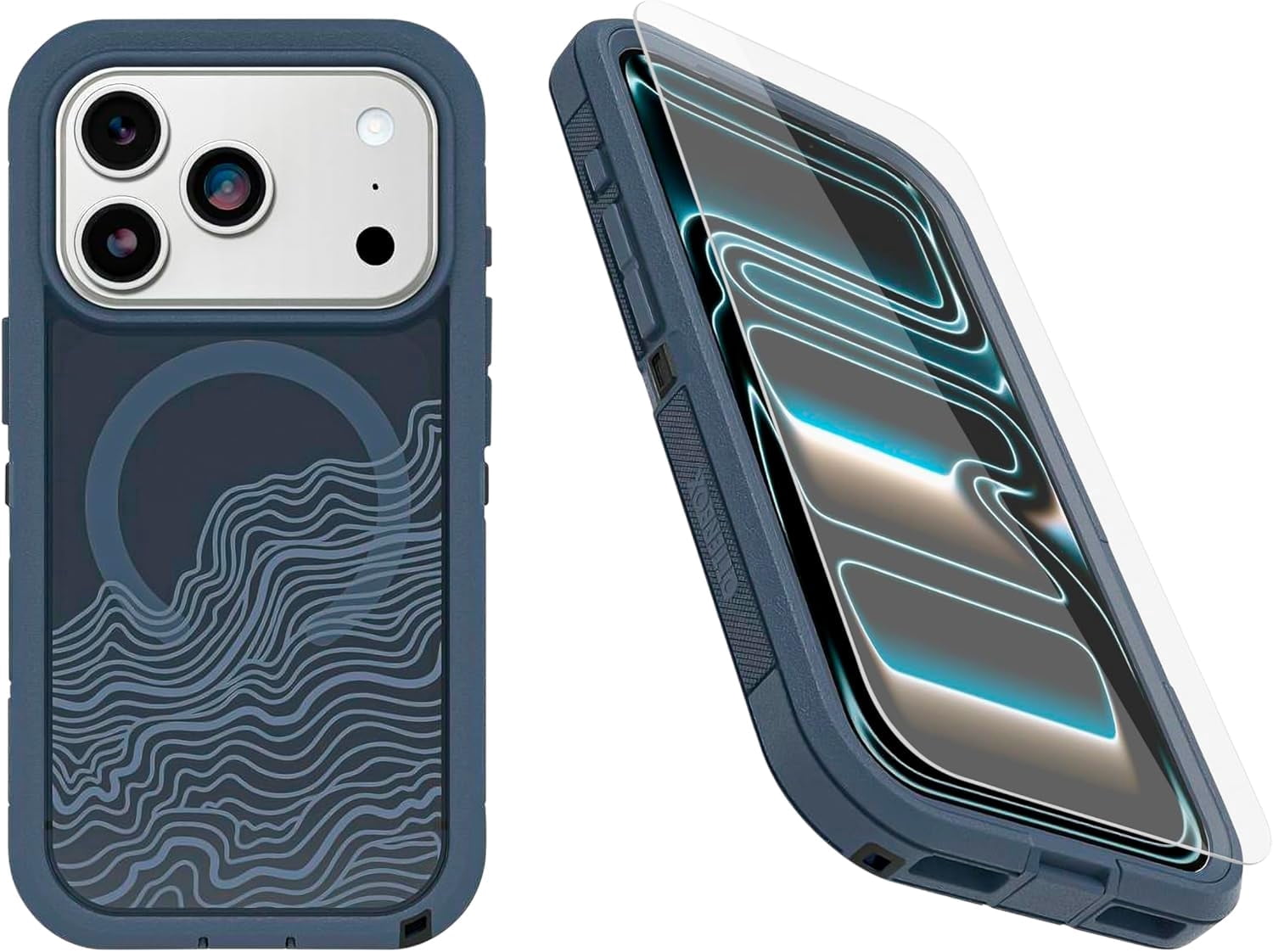 OtterBox iPhone 17 Pro (Only) Bundle: Defender Series XT Clear Case & Screen Protector - Offgrid (Blue) - Snaps on MagSafe - Tough - Rugged & Durable - Non-Retail Packaging