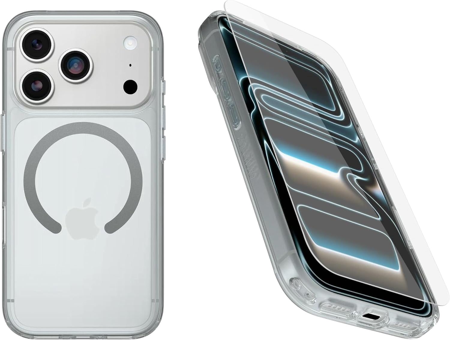 OtterBox iPhone 17 Pro (Only) Bundle: Symmetry Clear Series+ Case & Screen Protector - Clear - Snaps to MagSafe - Ultra-Sleek - Raised Edges Protect Camera & Screen - Non-Retail Packaging