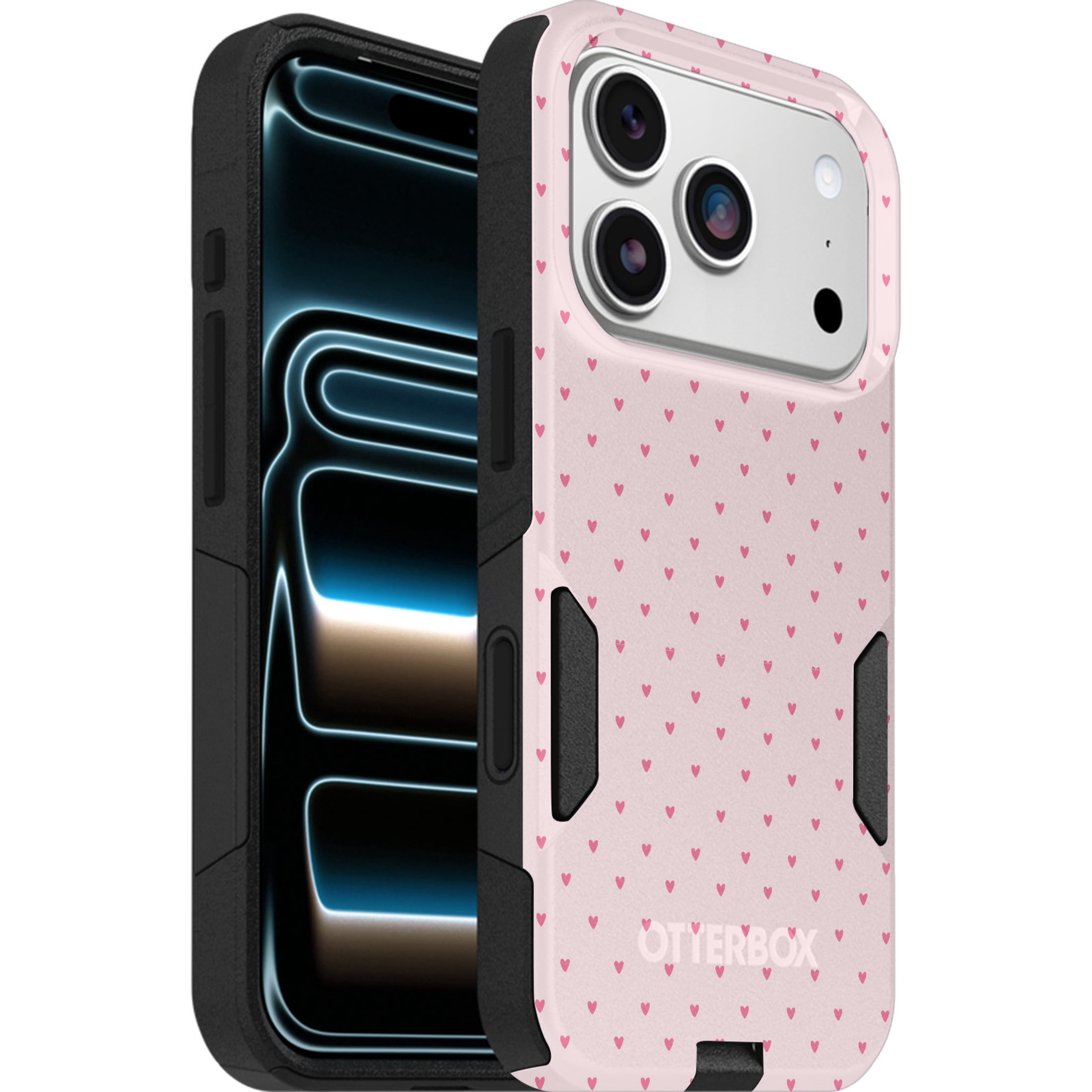 OtterBox iPhone 17 Pro (Only) – Commuter Series Case – Built-In MagSafe – Thin, Dual-Layer, Pocket-Friendly, Port Cover – Love is In the Air (Pink Heart)