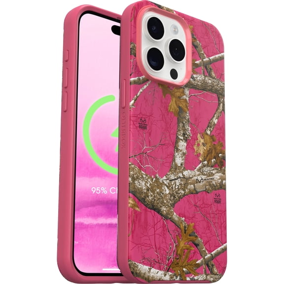 OtterBox Symmetry Series+ Case iPhone 15 Pro Max - MagSafe Edition - Thin & Tough, Raised Edges Protect Camera & Screen - Flamingo