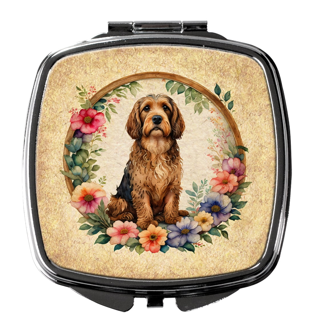 Otterhound and Flowers Compact Mirror 2.75 in x 3 in