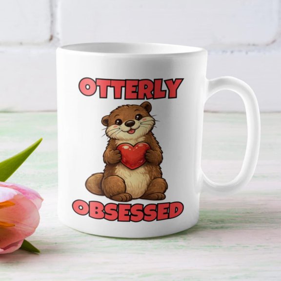 Otterly Obsessed mug. oz or oz ceramic coffee cup. Otter design. Vaines Day animal gift..jpg
