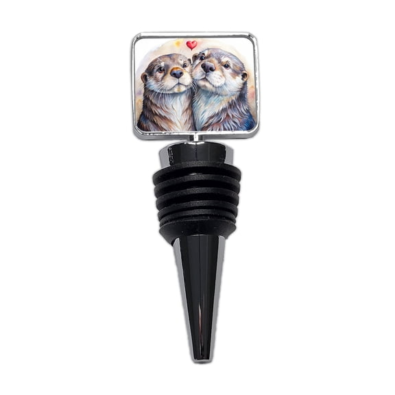 Otters In Love Heart Valentine's Day Wine Bottle Stopper Cap Plug