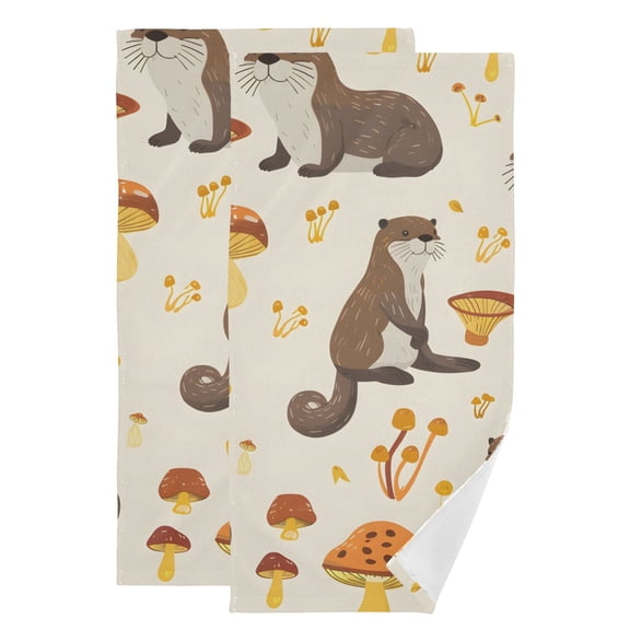 Otters Mushrooms Grass Hand Towel Absorbent Bath Towels for Bathroom Sports Gym 28" x 14" Set of 2