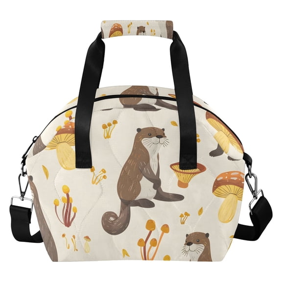 Otters Mushrooms Grass Insulated Lunch Bag Reusable Quilted Lunch Box Waterproof Leakproof Lunch Container