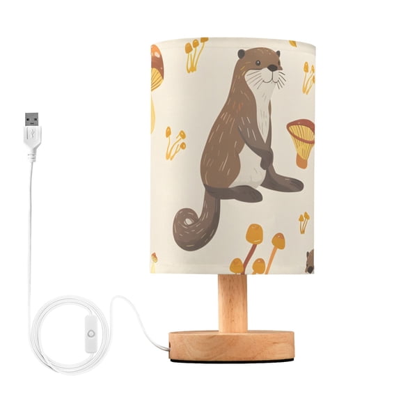 Otters Mushrooms Grass Table Lamp with USB Port LED Warm Light Lamp Night Light Home Decor