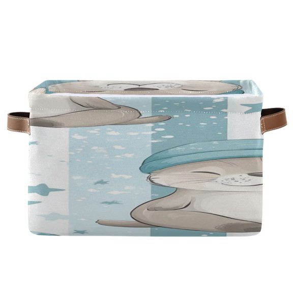 Otters Wearing Night Hat Stars Square Storage Bins with Handles Collapsible Containing Box 1 Pack