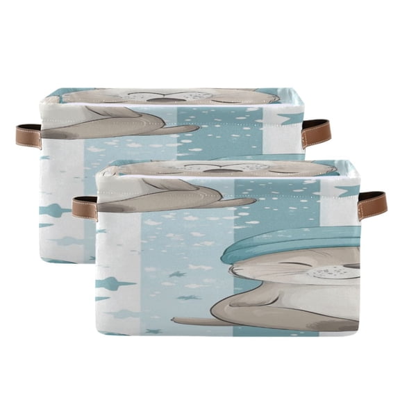 Otters Wearing Night Hat Stars Square Storage Bins with Handles Collapsible Containing Box 2 Packs