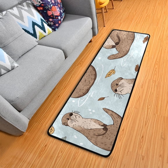 Otters in Water Leaves Long Floor Mat Runner Rug Area Mat Noise Reduction Water Absorbent Non-Slip 72" x 24"