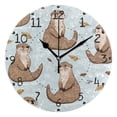 thumbnail image 1 of Otters in Water Leaves Round Wall Clock Silent Analog Battery Operated Black Pointer Home Decor 9.84" Diameter, 1 of 11