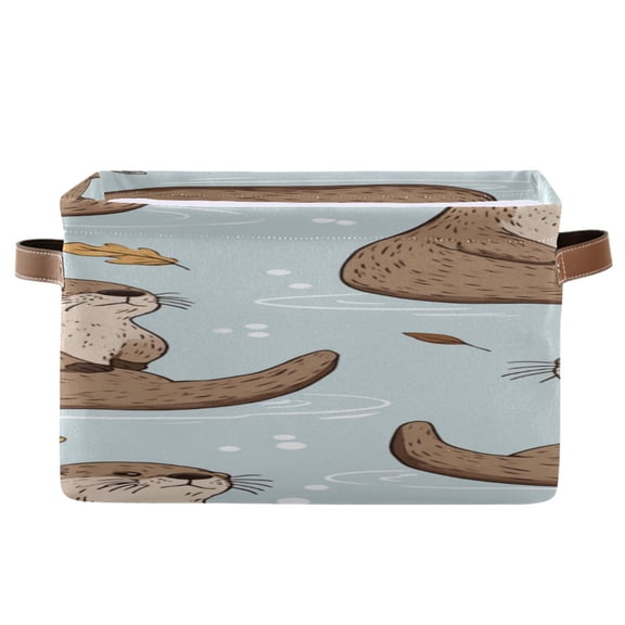 Otters in Water Leaves Square Storage Bins with Handles Collapsible Containing Box 1 Pack