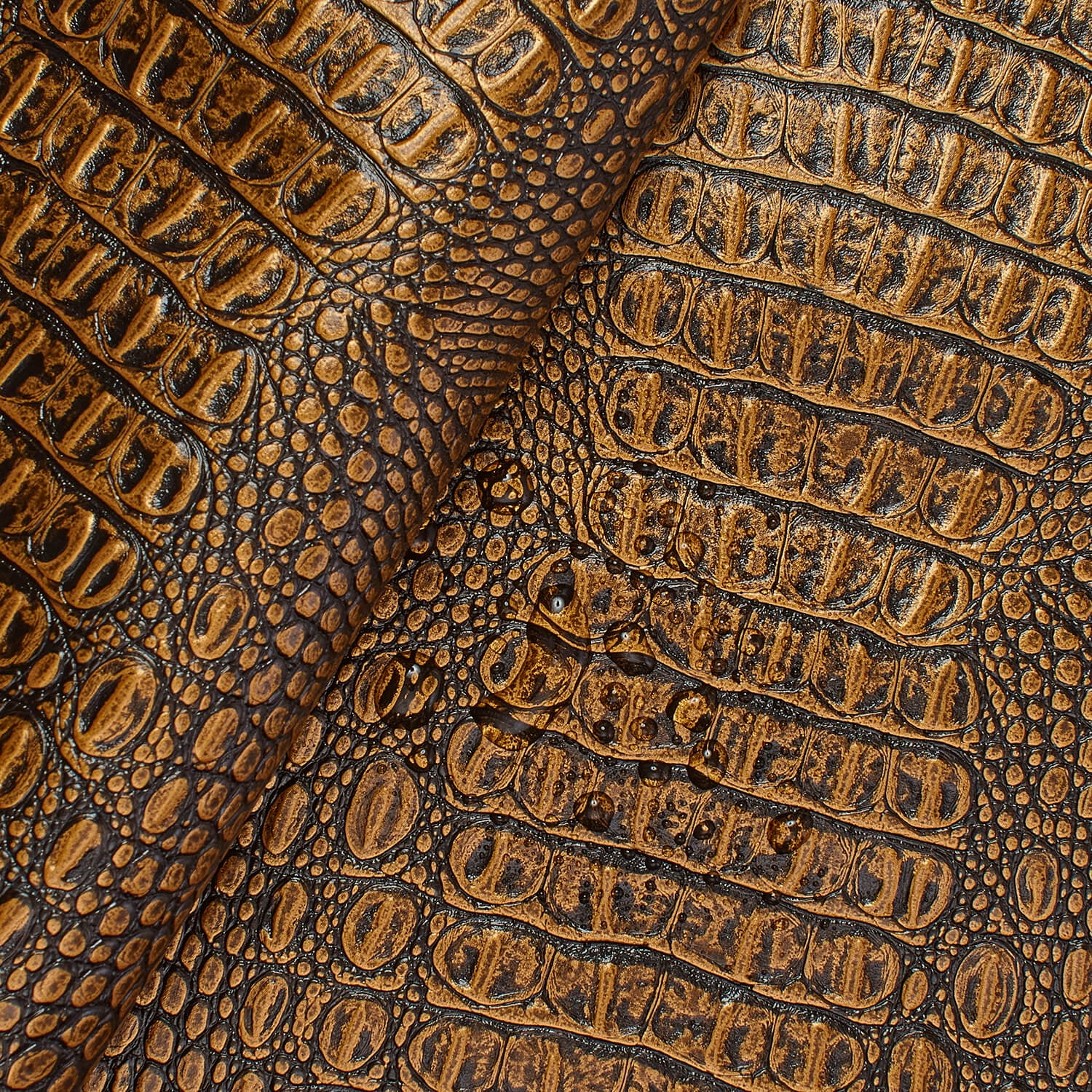 Ottertex® Crocodile Vinyl Leather 56” PVC Polyester Waterproof Fabric By The Yard - Gold (5 Yard)