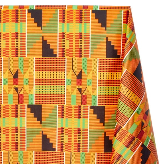 Ottertex® Nylon Ripstop 70 Denier (PU Coated) - Kente Print Orange Fabric 61" By The Yard