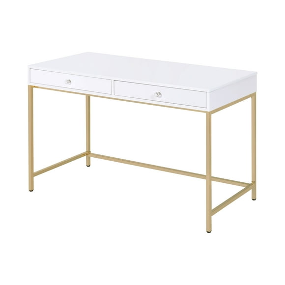 Ottey Vanity Desk in White High Gloss & Gold Finish