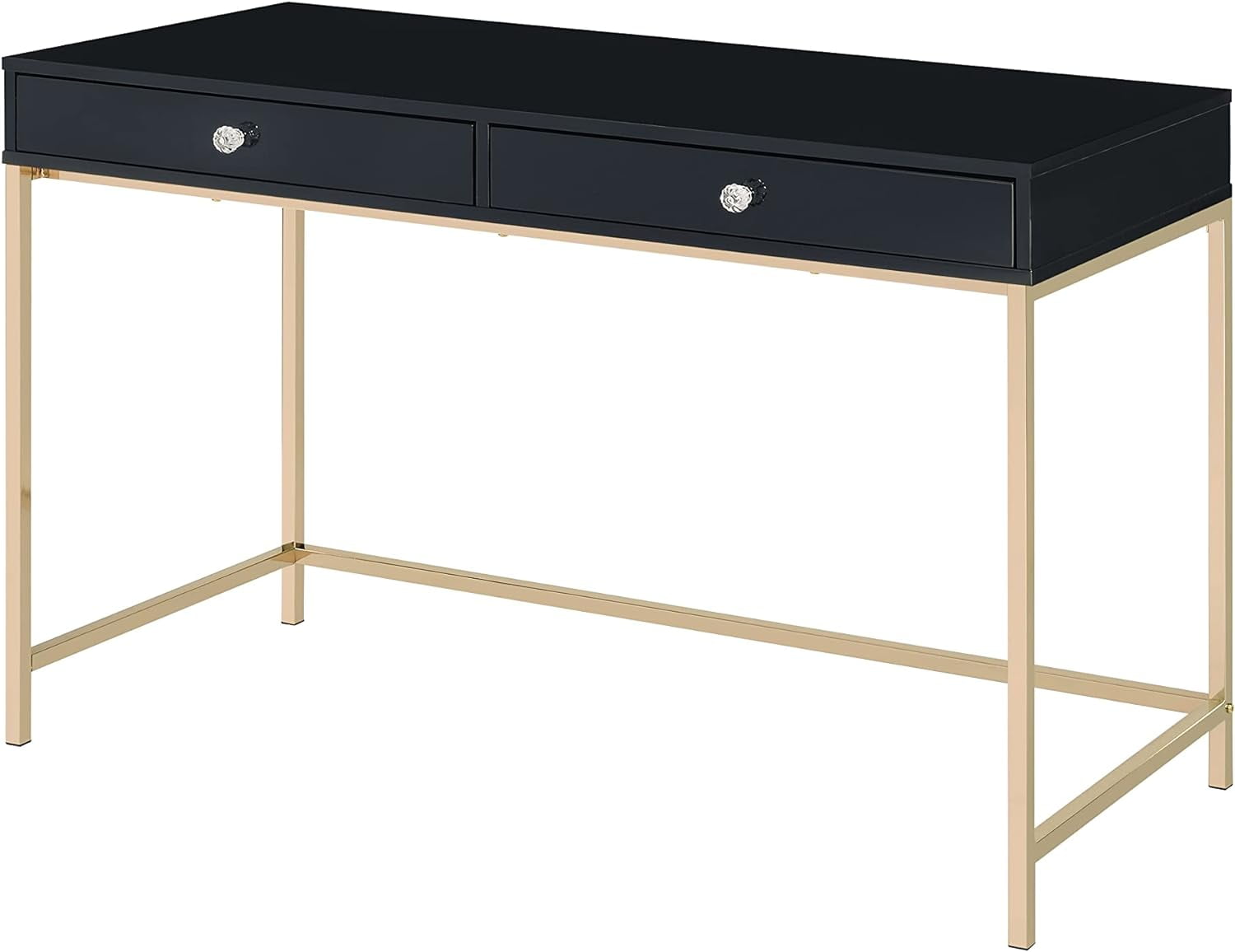 Luxor High Gloss Black & Gold 62" Writing Desk with Drawers