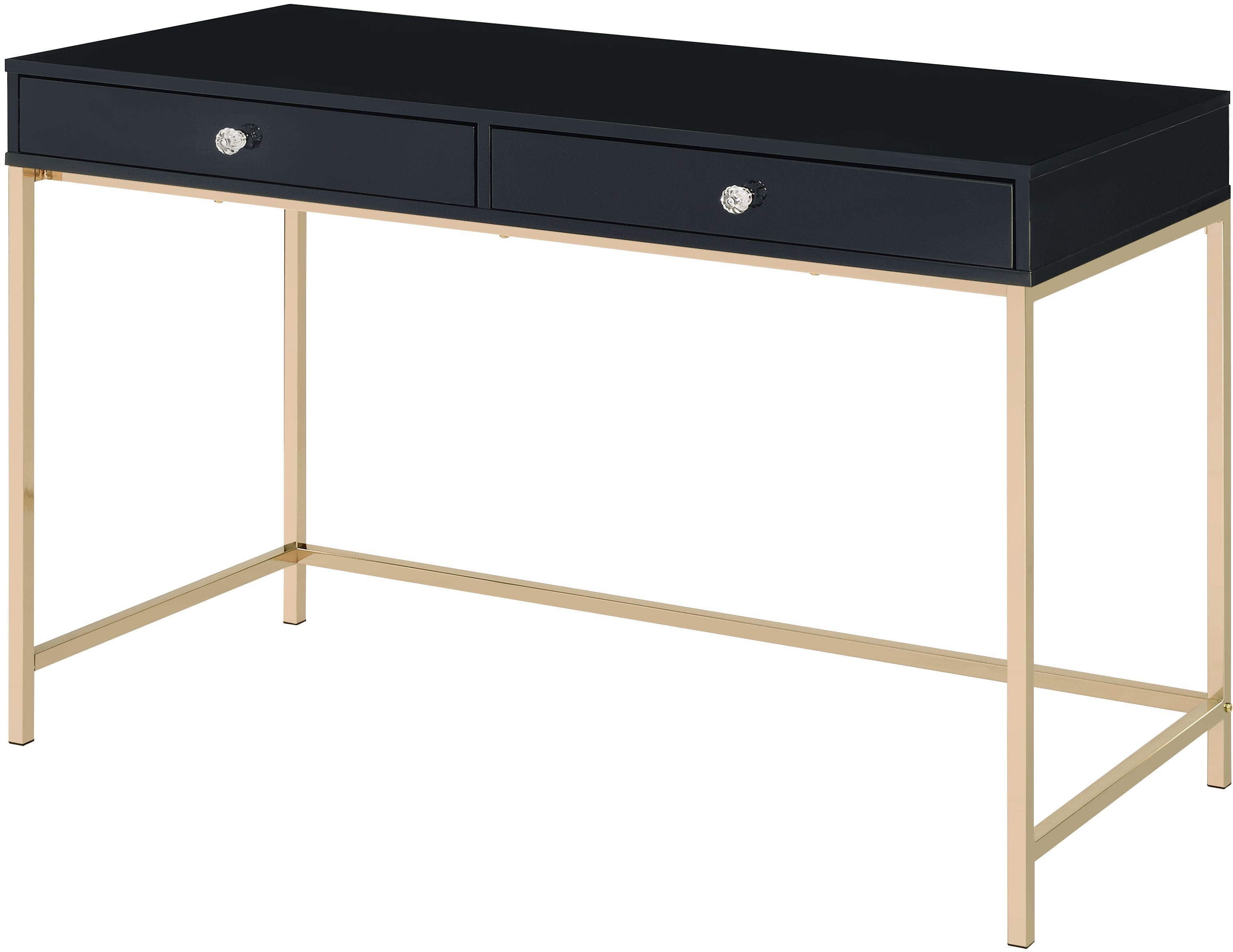 Luxor High Gloss Black & Gold 62" Writing Desk with Drawers