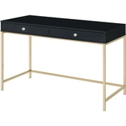 Ottey Writing Desk in Black High Gloss & Gold Finish