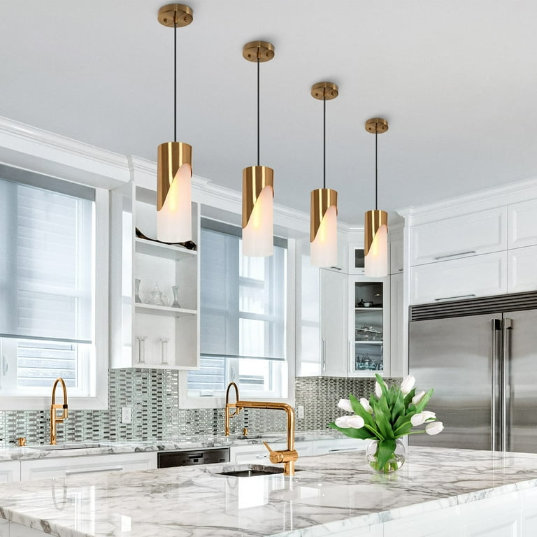 Ottilie Modern Contemporary 1 Light Gold Cylinder Kitchen Island Pendant Light with Frosted Glass 4.7 D x 12 H