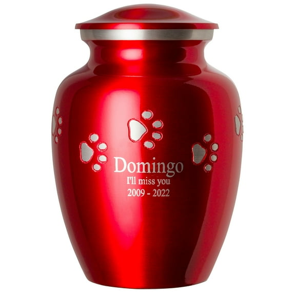 Ottillie Paws Premier Series - Large Ruby Red/Horizontal Pewter Paws with Laser Personalization