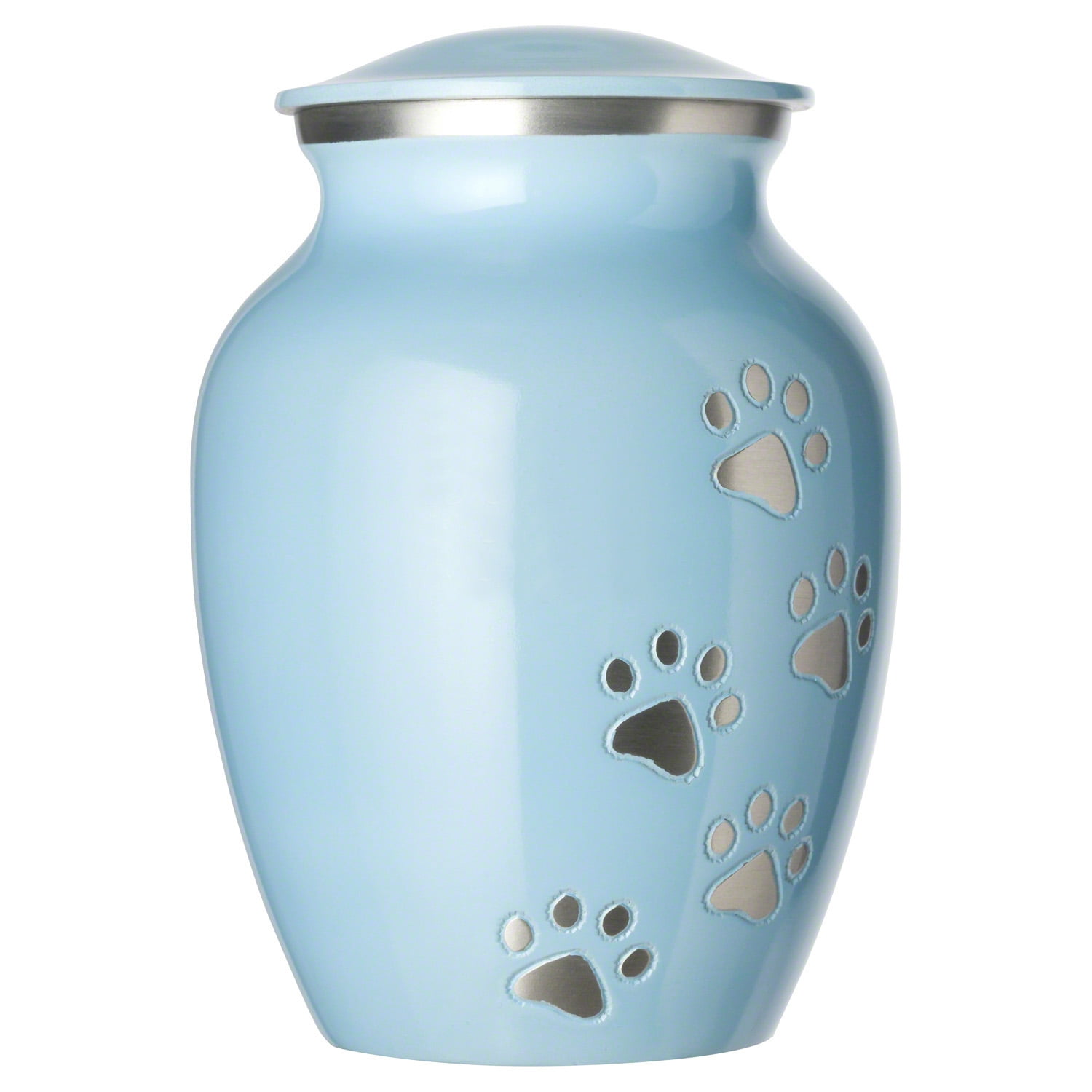 Large Baby Blue Brass Pet Cremation Urn with Pewter Paws