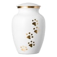 thumbnail image 1 of Ottillie Paws Series Pet Cremation Urn - X-Large, Cloud White Painted Finish/Vertical Brass Paws, 1 of 4