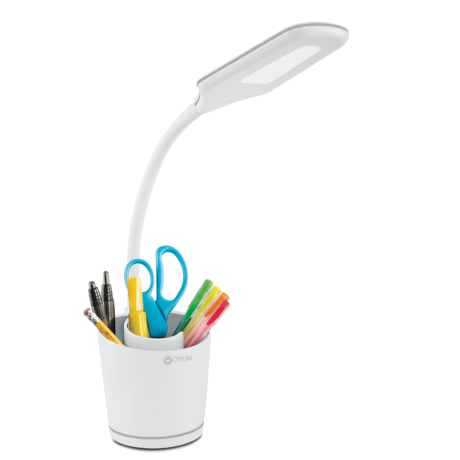 Adjustable White LED Desk Lamp with Organizer and USB Port