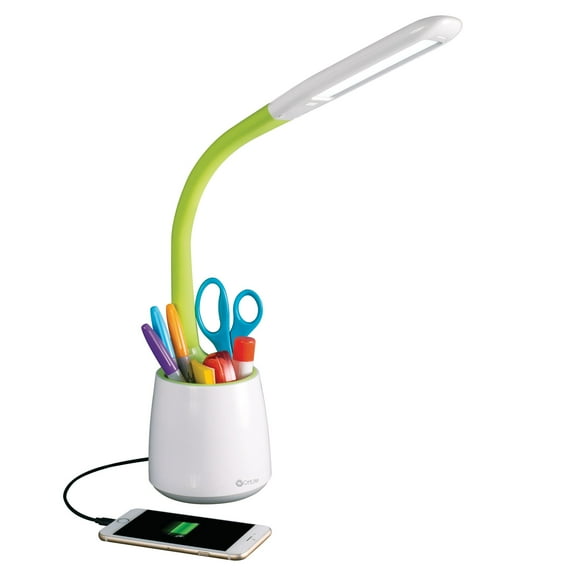 Ottlite Organize LED Desk Lamp with Organizer, White and Green