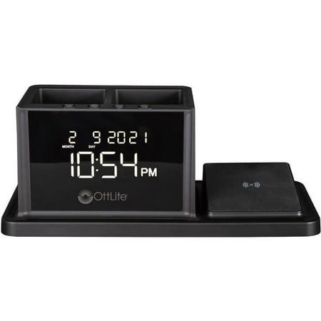 OttLite - AO3G5T LCD Digital Alarm Clock with Organizer and Qi Wireless Charging