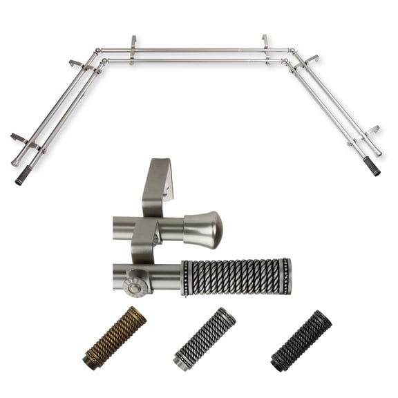Otto 13/16" Double Bay Window curtain rod Adjustable 20"-36", 38"-72" - Satin Nickel,(ABay-11-5D)