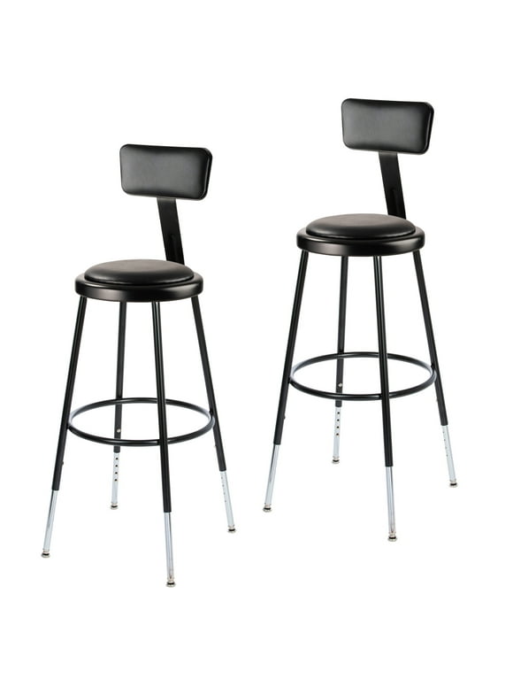 Otto 25"-33" Height Adjustable Stool with Backrest, Black, Pack of 2